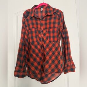 Free People Red and Navy Plaid Shirt